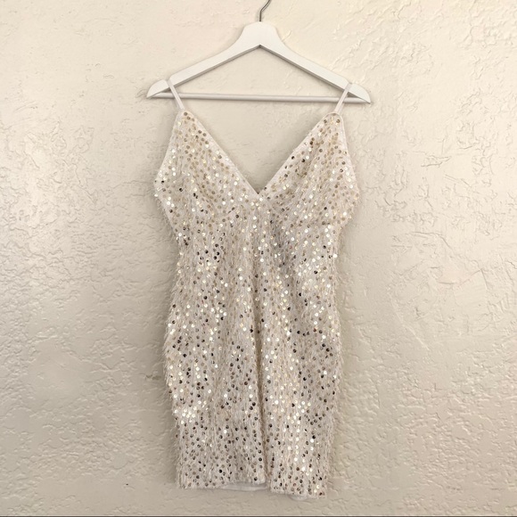 NWT White Gold Sequins Mini Party Dress - Picture 5 of 9